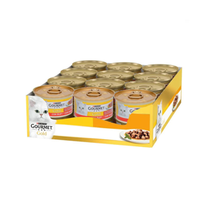 کنسرو غذای گربه بالغ گورمت مدل Gold Bites in Sauce طعم گوشت گاو وزن 85 گرم بسته 24 عددی