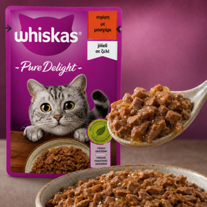پوچ گربه بالغ ویسکاس مدل Pure Delight طعم گوشت گاو در ژله وزن ۸۵ گرم