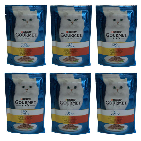 پوچ گربه گورمت مدل گوشت و مرغ وزن 85 گرم بسته 6 عددی