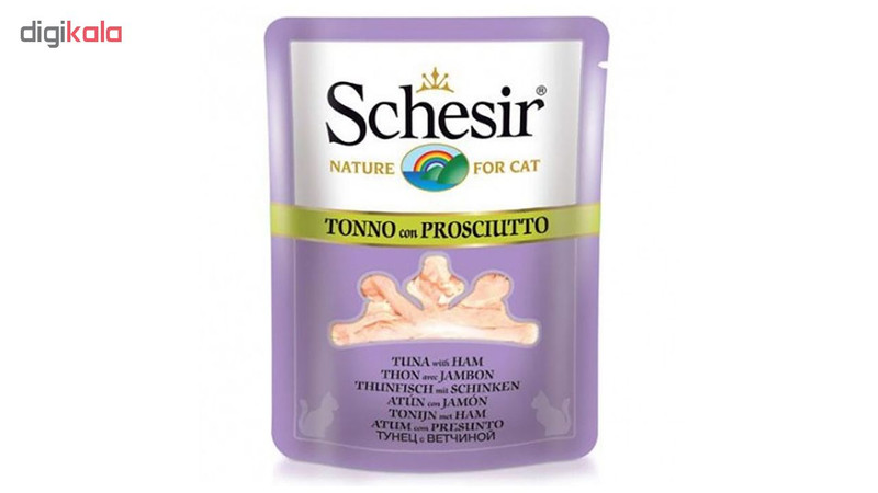 پوچ گربه شسیر مدل Pouch Tuna With Ham-15862 با طعم ماهی تن و ژامبون وزن 70 گرم