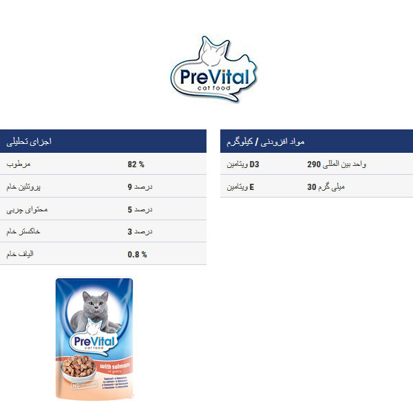غذای پوچ گربه پرویتال مدل ماهی سالمون وزن 100 گرم