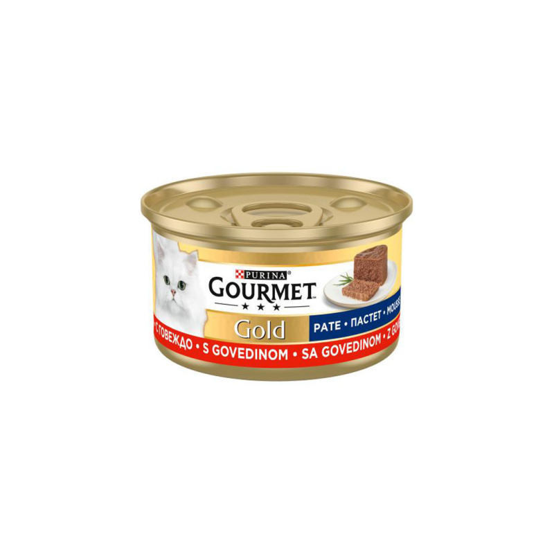 کنسرو گربه گورمت مدل Gold Pate بافت پته با طعم گوشت گاو وزن 85 گرم