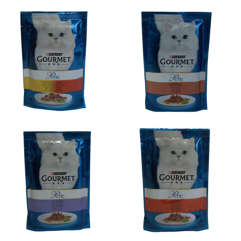 پوچ گربه گورمت مدل 4 طعم وزن 85 گرم