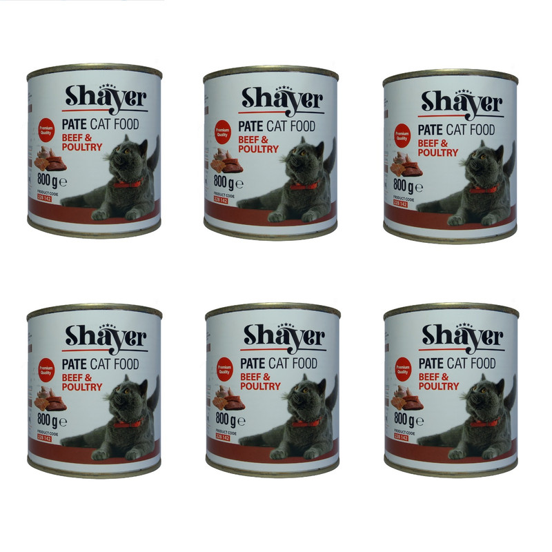کنسرو غذای گربه شایر مدل BEEF & POULTRY وزن 800 گرم بسته 6 عددی