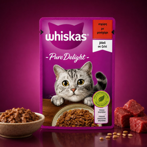 پوچ گربه بالغ ویسکاس مدل Pure Delight طعم گوشت گاو در ژله وزن ۸۵ گرم