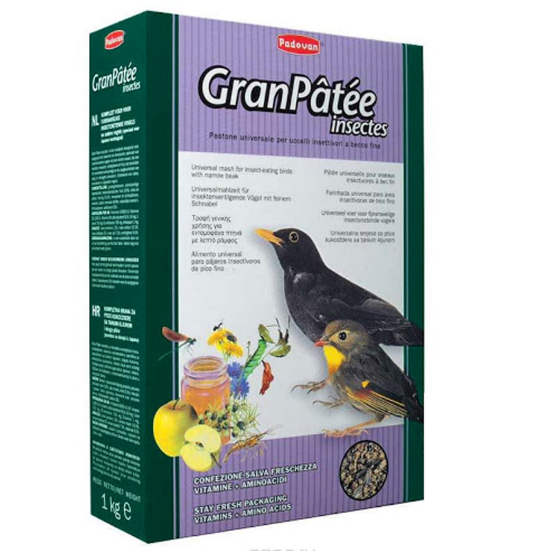 غذای مرغ مینا پادوان مدل gran patee insectes وزن 1 کیلوگرم