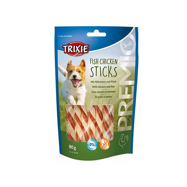 تشویقی سگ تریکسی مدل Fish Chicken Sticks وزن 80 گرم