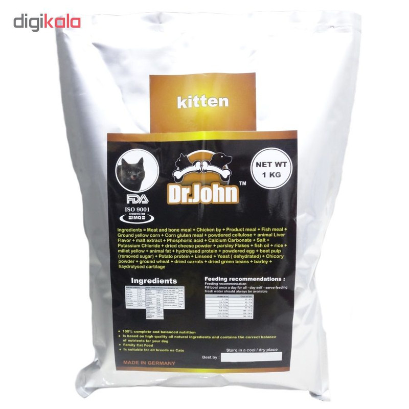 غذای خشک بچه گربه دکتر ژان مدل Kitten وزن 1 کیلوگرم