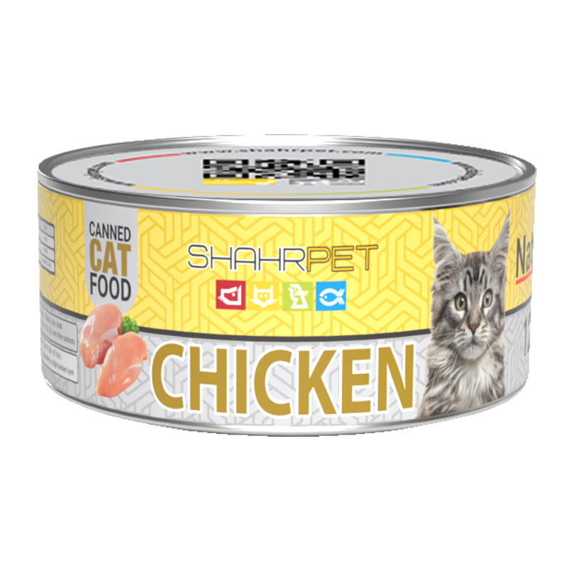 کنسرو غذای گربه شهرپت مدل Chicken وزن 120 گرم