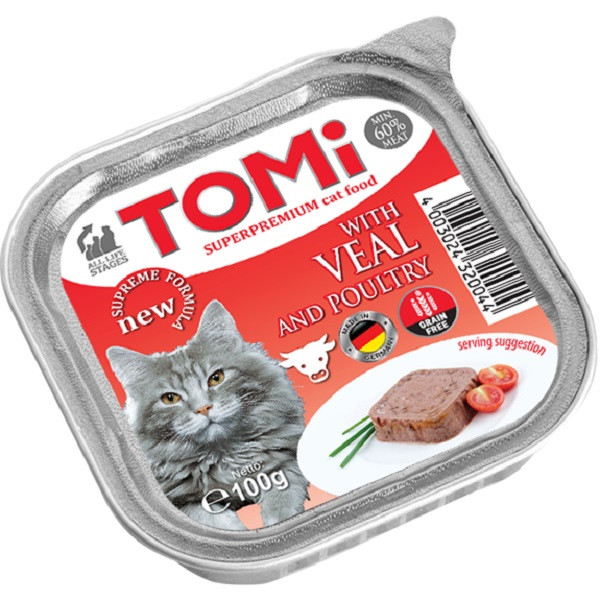 کنسرو گربه تامی مدل Veal and Poultry وزن 100 گرم بسته 6 عددی