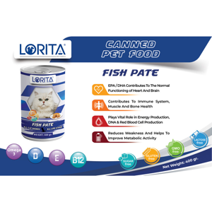 کنسرو غذای گربه لوریتا مدل FISH PATE  وزن 400 گرم مجموعه 4 عددی