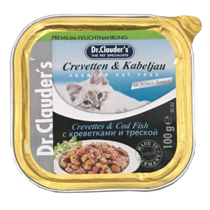 کنسرو غذای گربه دکتر کلادرز مدل Crevettes & Cod Fish وزن 100 گرم مجموعه 3 عددی