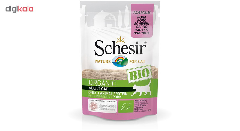پوچ گربه شسیر مدل Pouch BIO Pork-44300 با طعم فیله گراز وزن 85 گرم