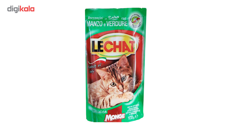 غذای پوچ گربه لچت مدل بیف و سبزیجات وزن 100 گرمی