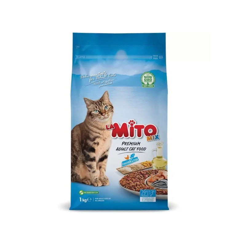 غذای خشک گربه میتو میکس مدل مرغ و ماهی وزن 1 کیلوگرم
